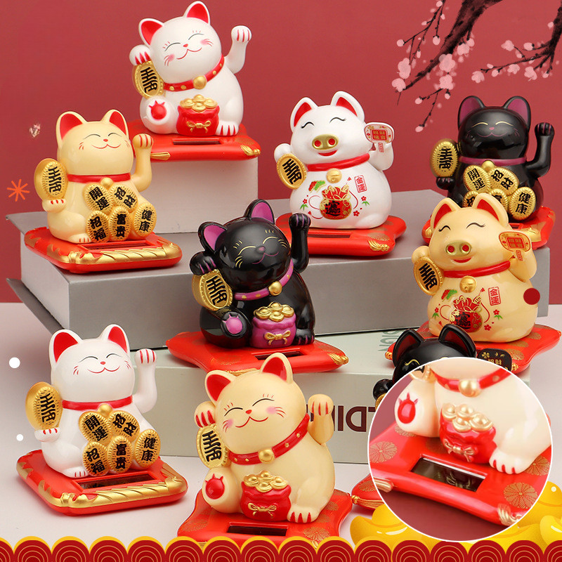 พร้อมส่ง แมวกวักนำโชค พลังงานแสงอาทิตย์ เดสก์ท็อปบ้าน ร้านค้า ตกแต่งสำนักงาน แมวนำโชค อุปกรณ์ฮวงจุ้ย