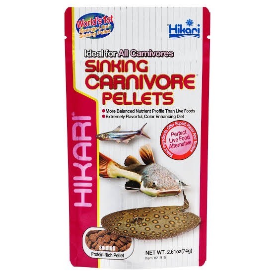 hikari Sinking Carnivore Pellets อาหารเม็ดแบนกลม ชนิดจมน้ำ มีโปรตีนสูง เหมาะกับปลากินเนื้อขนาดเล็กไป