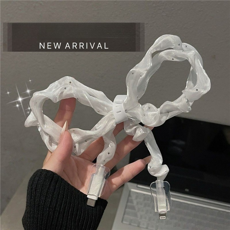 1.4m Girlyลูกไม้สีชมพูBling Diamomd Cable Winder Protectorสําหรับสายชาร์จUSBสายไฟประเภทC USB Chargerสายไฟข้อมูลสายไฟOrganizer - รูปที่ 5