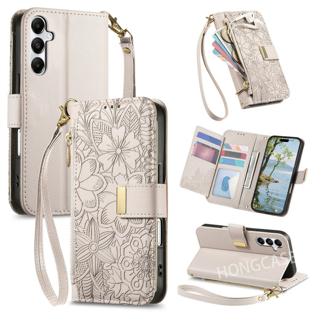 SAMSUNG เคสโทรศัพท์สําหรับSamsung Galaxy A05 A06 A15 A16 A25 A26 A36 A56 4G 5G 2025 Flip Card Slotหนังกันกระแทกปลอกขาตั้งผู้ถือรูปแบบวงเล็บป้องกันปกหลัง