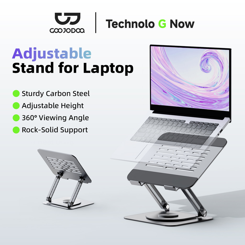 GOOJODOQ ขาตั้งแล็ปท็อประบายความร้อน 360° การหมุนปรับความสูงมั่นคงและไม่ลื่นเหมาะสําหรับการประชุมการจัดระเบียบ
