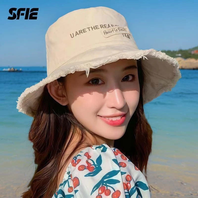 หมวกแฟชั่นเกาหลี ปักลาย ป้องกันแดด UV เหมาะสำหรับผู้หญิง ใส่สบายวันหยุด