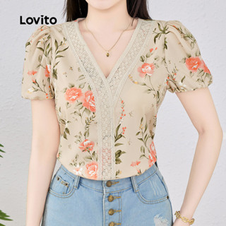 (New) Lovito เสื้อบลูซแขนระบายลุคฤดูใบไม้ผลิ/ฤดูร้อนสำหรับผู…