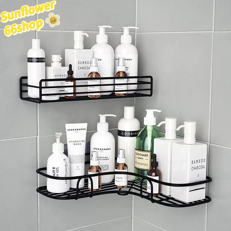 Sunflower66 ชั้นวางของในห้องน้ำ ไม่ต้องเจาะผนัง ชั้นวางของติดผนังเข้ามุม ชั้นวางของ