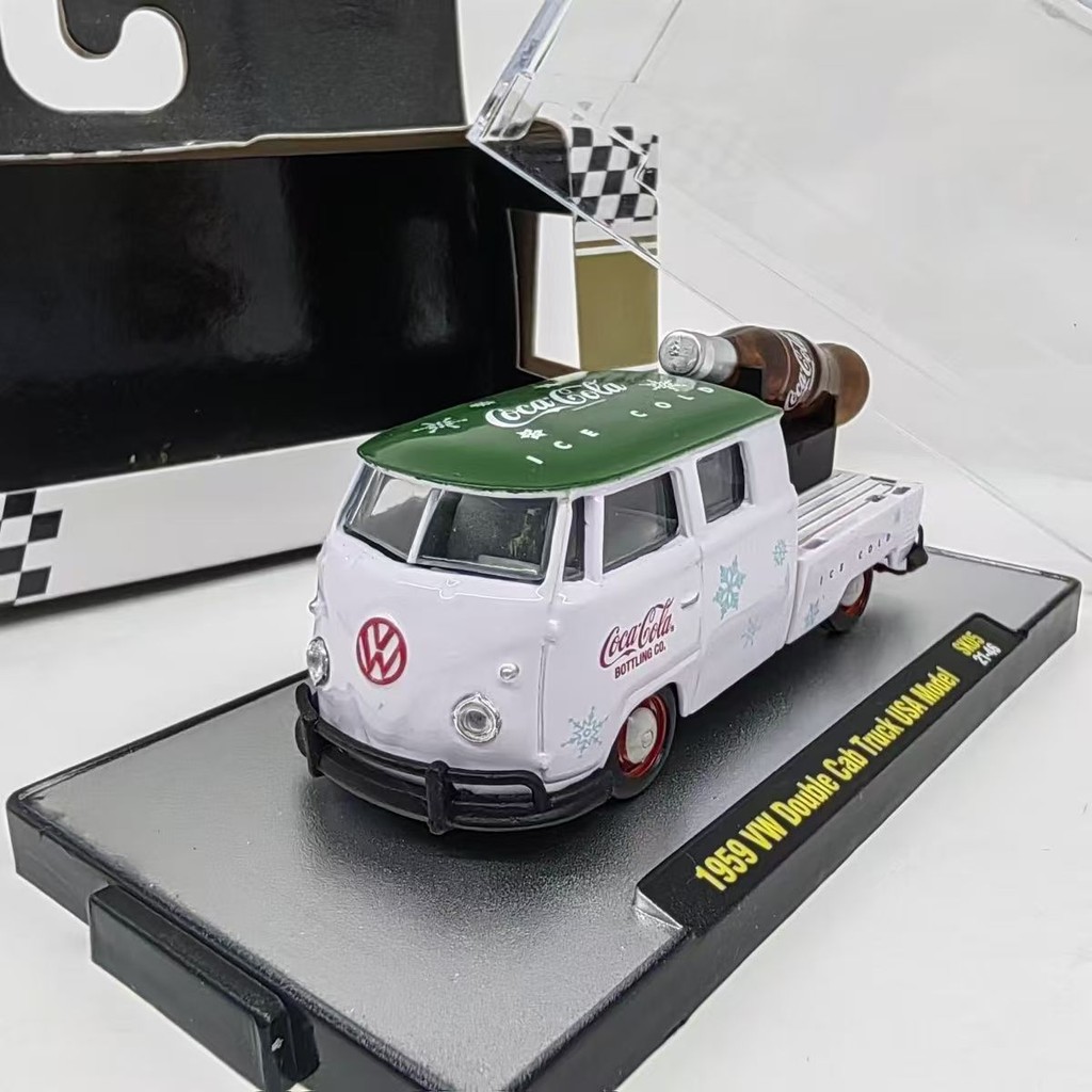 M2 1: 64 1959 Volkswagen Pickup VW Double Cab รถบรรทุก USA โมเดลรถเครื่องประดับ