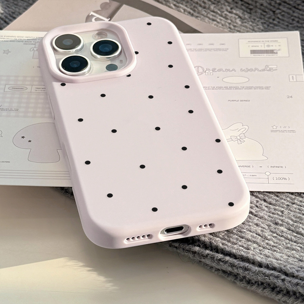 Bean สีม่วงจุดสีดําขนาดเล็ก, ขาตั้งเมฆสีม่วง-เทา, TPU สําหรับ apple iphone12 13 14 15 16pro max plus - รูปที่ 6