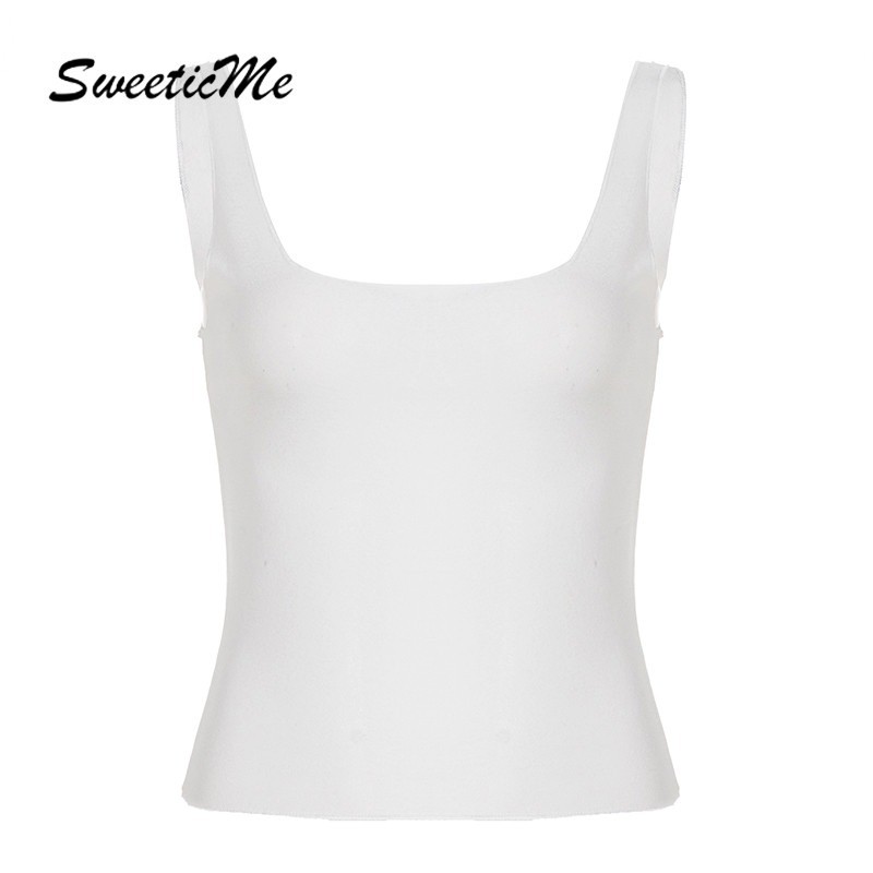 SweeticMe เสื้อชั้นในสตรีผู้หญิง 2025 แฟชั่นใหม่สีทึบคอเหลี่ยมพื้นฐานเสื้อกล้ามบาง