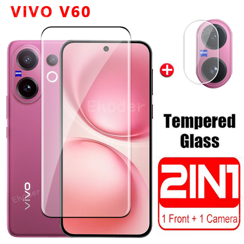 2in1 กระจกนิรภัยสําหรับ VIVO V70 V60 Lite 4G 5G 2025 ขอบโค้งป้องกันหน้าจอสําหรับ VIVOV70 V70Elite VIVOV60 V 60 V2511 V60Lite ฟิล์มป้องกันพร้อมเลนส์กล้อง
