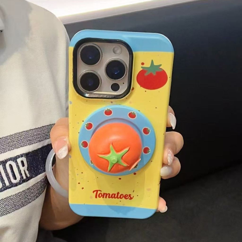 3d มะเขือเทศน่ารักโทรศัพท์ Grip รูปแบบ 17air กรณีเหมาะสําหรับ iPhone 11 12promax 12 13 14 15 pro max กรณีปกหลัง 14promax 15pro 16 pro max 17promax ปลอก
