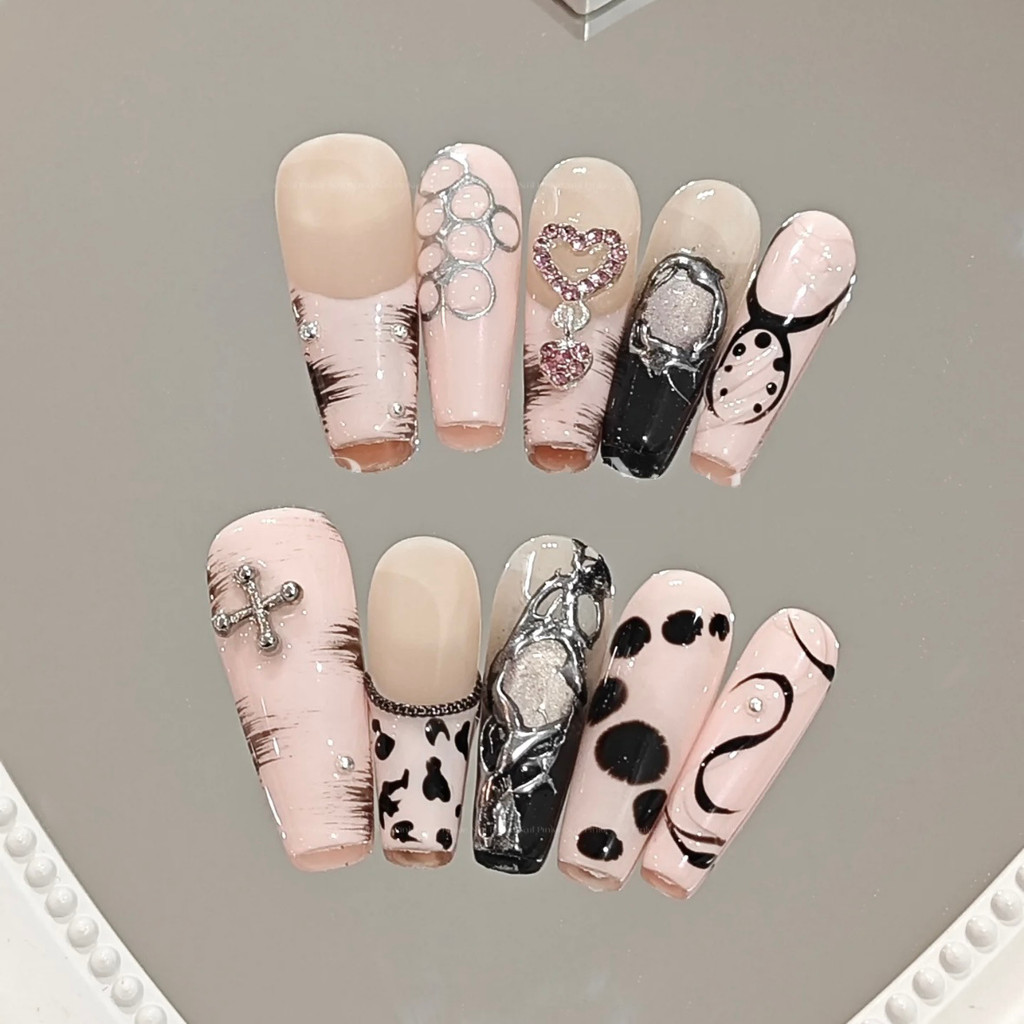 Ins Influencer Leopard Print เล็บสวมใส่ y2k Nails Patch เล็บ