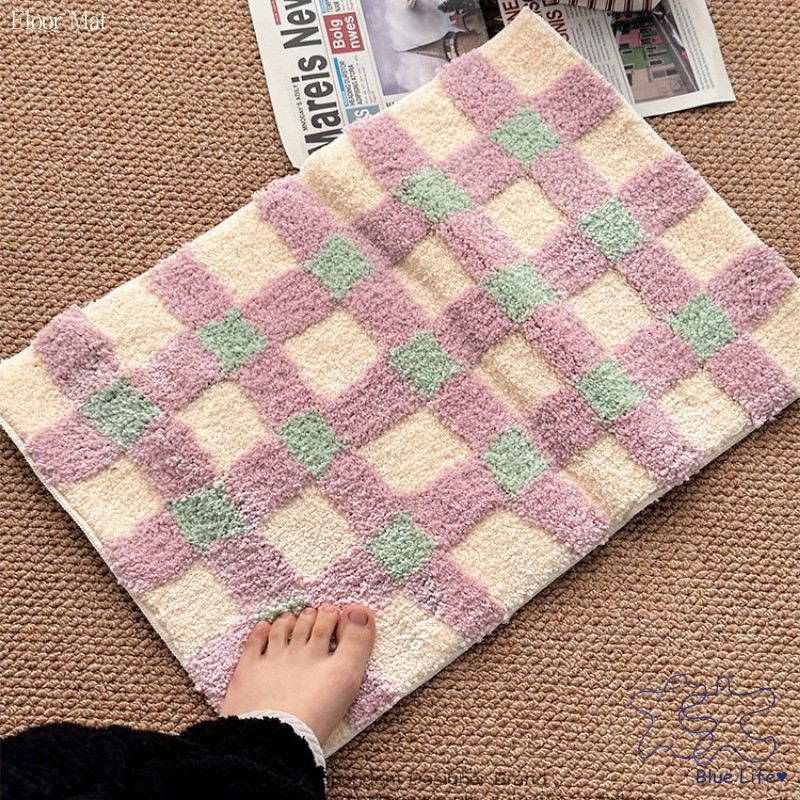 อิน สไตล์กระดานหมากรุกห้องน้ําดูดซับเสื่อปูพื้นห้องน้ําลื่นประตูเสื่อแคชเมียร์ห้องนอนข้างเตียงผ้าห่ม