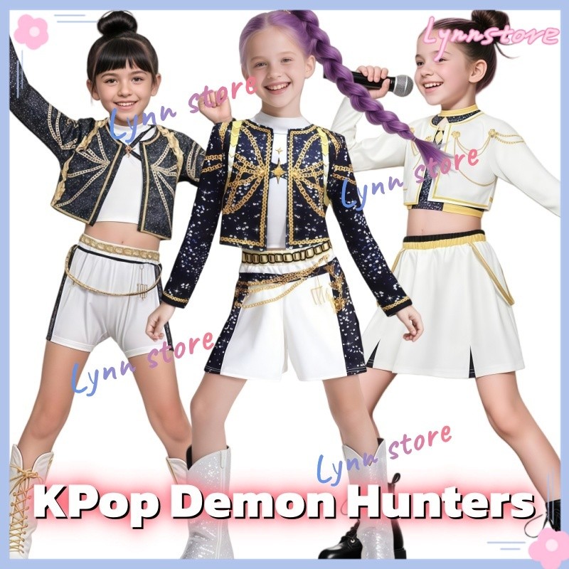 KPOP DEMON HUNTERS คอสเพลย์ ชุด RUMI ZOEY MIRA ชุดดํา/ขาว KPOP เวทีการแสดงชุด