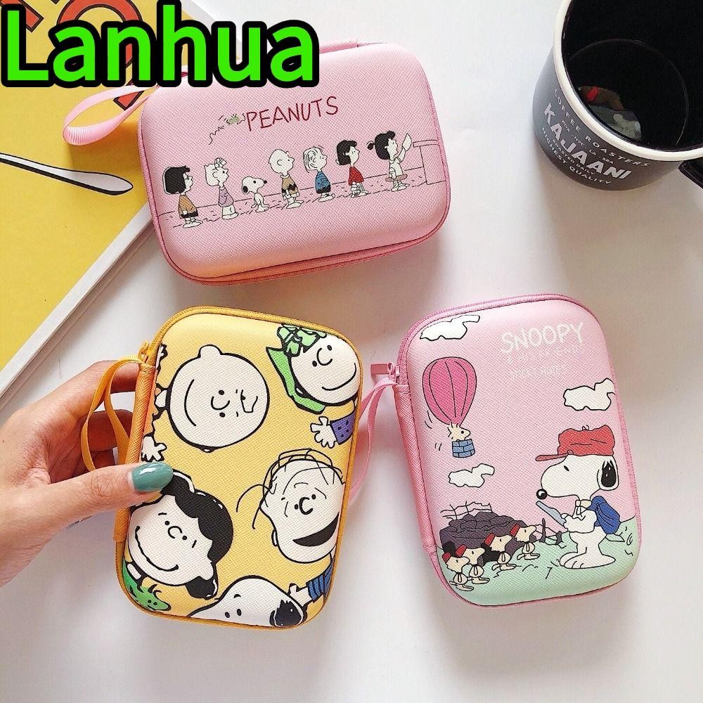 LANHUA ที่เก็บเครื่องสําอาง, กล่องของขวัญเครื่องประดับหลายช่อง, ที่ใส่ต่างหูดีไซน์การ์ตูน Snoopy Pattern Travel Storage Box ใช้ทุกวัน