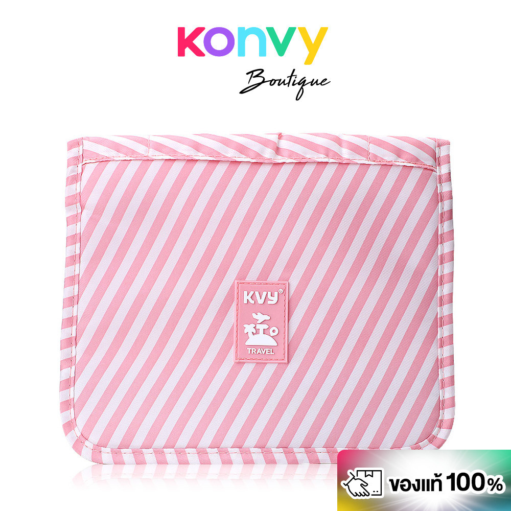 KVY Travel Cosmetic Bag #Pink Stripe กระเป๋าเครื่องสำอาง สีชมพูลายทาง.