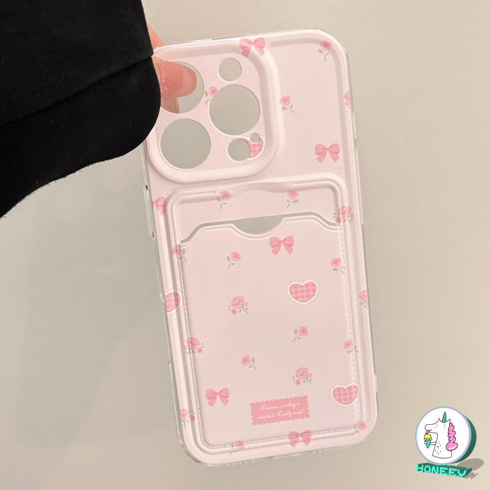 Girly สีชมพู Bowknot ผู้ถือบัตรเคสโทรศัพท์สําหรับ iPhone 16 11 15 14 Pro Max 12 13 Pro Max 16 Plus X XS XR 7 8 Plus กระเป๋าสตางค์กันกระแทก Soft TPU ฝาหลัง ราคา ถูกที่สุด ดีลบีเคเค แกลเลอรีภาพที่ 3