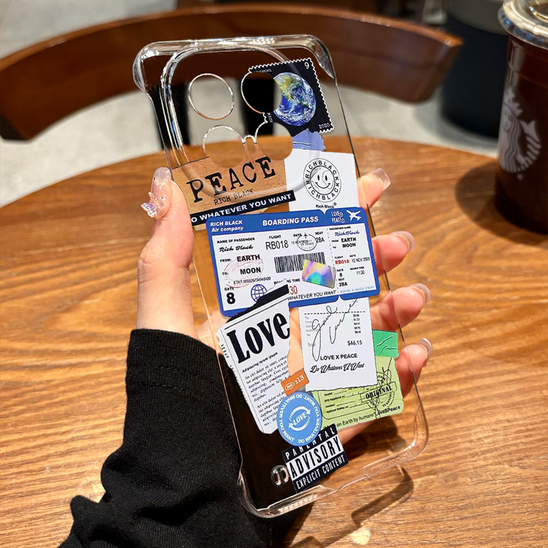 Lingrong ใช้ IQOO13 เคสโทรศัพท์ Street Wear Airport Air Ticket Label IQOONEO10 เคสไร้ขอบ 12Pro หญิงส