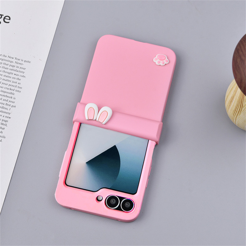 LUSHUO หวานน่ารักเกาหลีกระต่ายหู Cat Claw สีชมพูแบบพกพาเชือกสําหรับ Samsung Galaxy Z Flip7 Z Flip6 Z