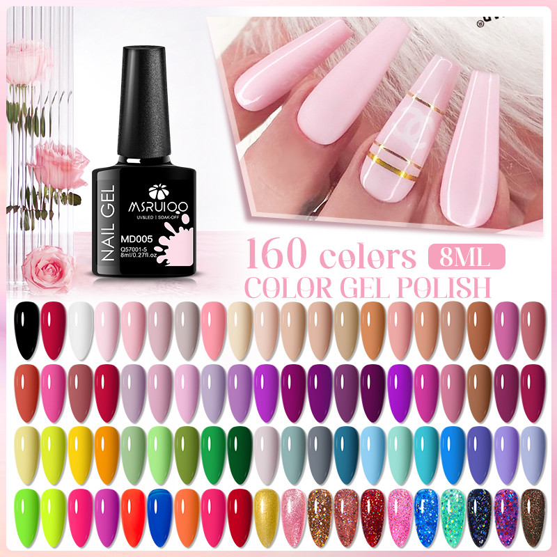 MSRUIOO 8ML หลายสีพื้นฐาน เล็บเจลกึ่งถาวร นูด ทำเองด้วยตัวเอง สีเล็บเจล สามารถถอดออกได้ ยูวี/แอลอีดี เจล