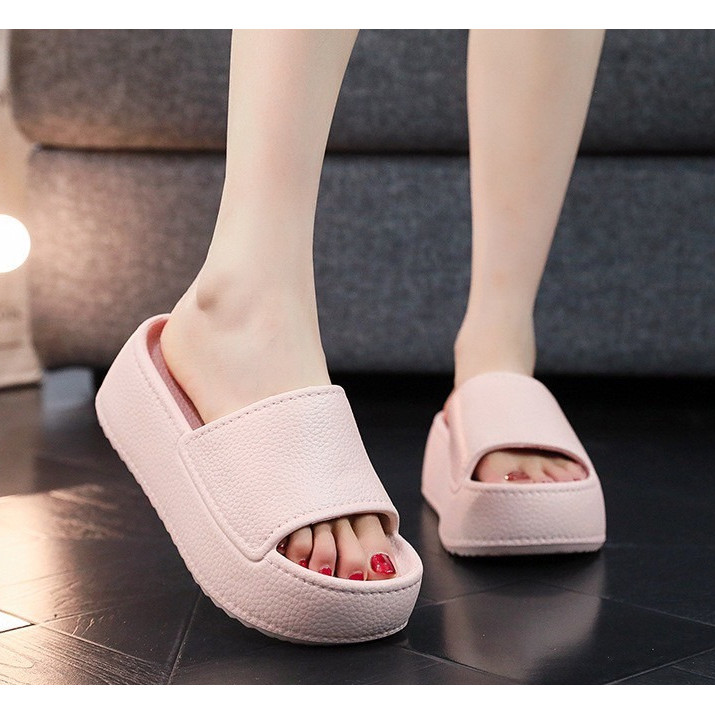 มาใหม่ รองเท้าผู้หญิง รองเท้าแตะส้นตึก งานยาง สีพื้น สไตล์ มินิมอล เปิดหน้าเท้า รองเท้าแตะแฟชั่น SHO-K34 - รูปที่ 4