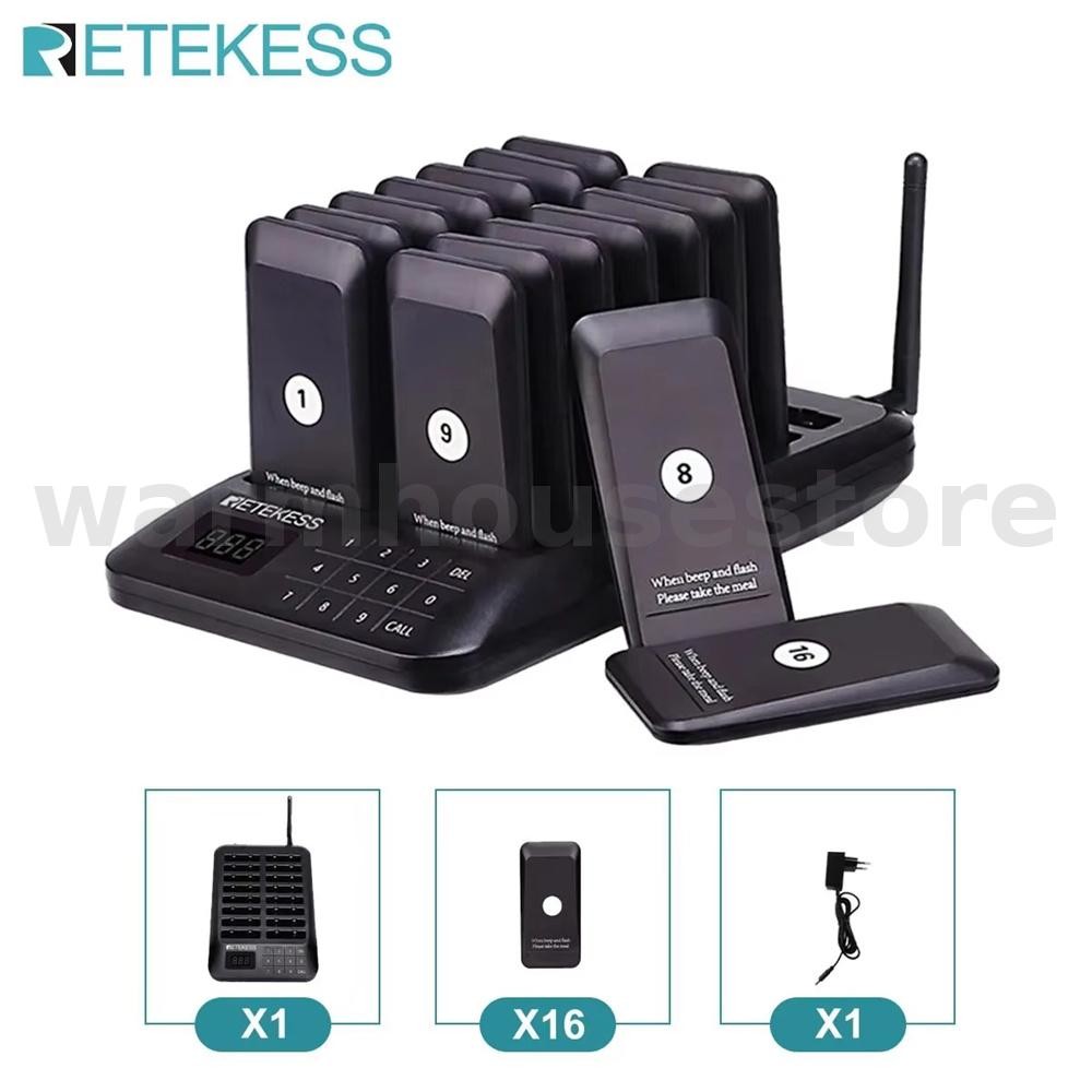 0RETEKESS TD157 ระบบโทรไร้สาย 16 ที่รองแก้ว Buzzer Beeper Bell Receivers การส่งผ่าน 300 ม.