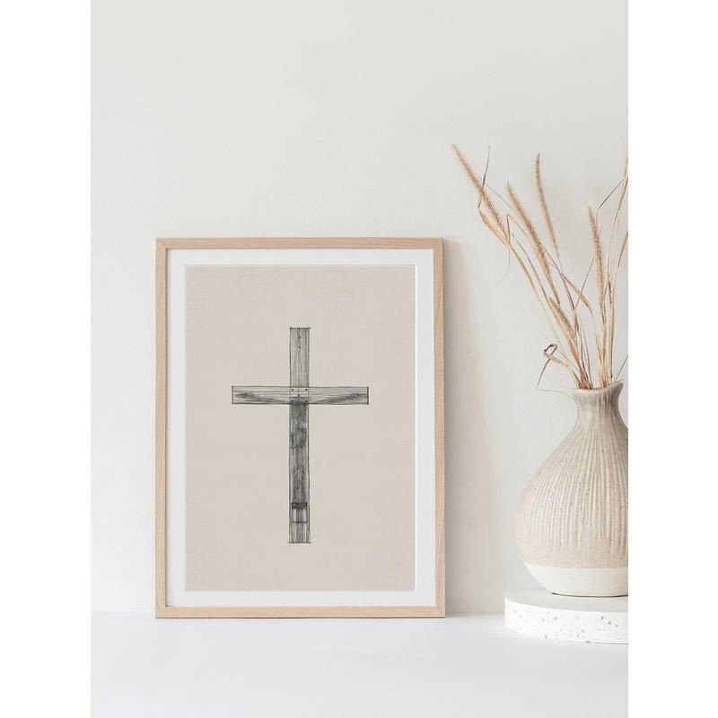 Cross Minimalist Jesus WALL Art ผ้าใบพิมพ์พระคัมภีร์ศิลปะพระเยซูโปสเตอร์ Calvary John 3:16