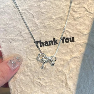 Bling Silver สี Bowknot Fairy Dangle สร้อยคอ Clavicle Chain สําหรับสาวหวาน