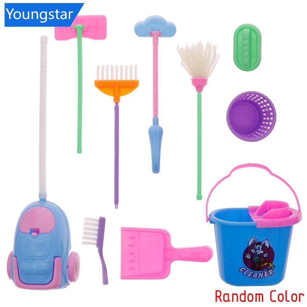 [ForeverYoung] ชุดทําความสะอาดเฟอร์นิเจอร์ตกแต่งบ้าน 9 ชิ้นสําหรับบ้านตุ๊กตาตุ๊กตาบาร์บี้ R1Y7