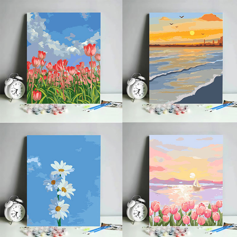 ขนาดใหญ่ จิตรกรรมดิจิตอล 30X40ซม DIY ภาพระบายสีตามตัวเลข ภาพวาดดิจิตอลพร้อมกรอบ ฝึกสมาธิ ของขวัญ