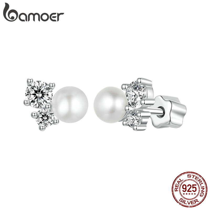 Bamoer 925 Sterling Sliver Stud ต่างหูประกาย Moissanite เครื่องประดับของขวัญ MSE066