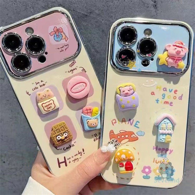 ปลอกสําหรับiphone 11 16 15 14 13 12 Pro Xr X Xs Max 7 8 6 6s Plusน่ารักการ์ตูนCandyเคสโทรศัพท์ + 3D DIYตุ๊กตาหรูหราชุบคมชัดหน้าต่างกันกระแทกป้องกันปกหลัง