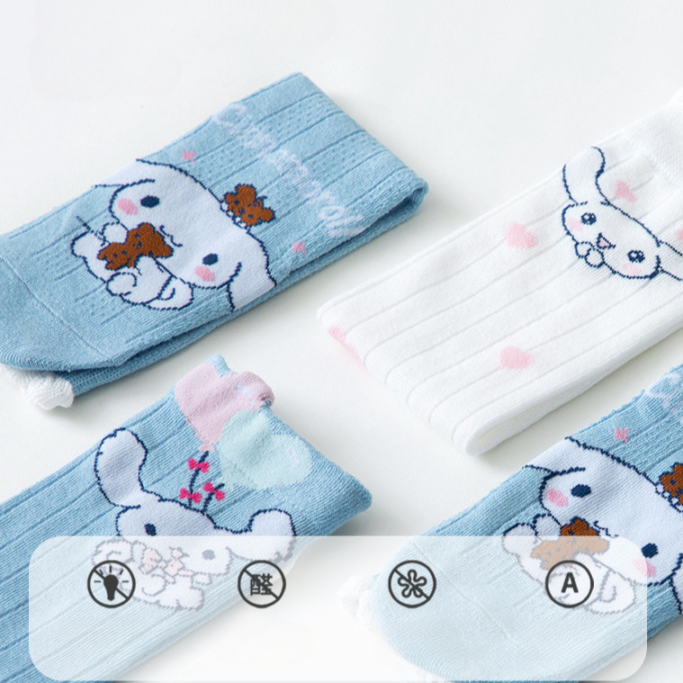 ถุงเท้า เด็ก ยาวถึงเข่า ผ้าฝ้ายแท้มีความยืดหยุ่นสูงระบายอากาศได้ดี，ถุงเท้าเด็กผู้หญิง 8 ขวบ นุ่มสบายผิวตกแต่งด้วยลวดลายการ์ตูน สุนัขหูใหญ่ สีฟ้า สีขาว，แฟชั่นฤดูร้อน หลากหลาย และสวยงาม - รูปที่ 7