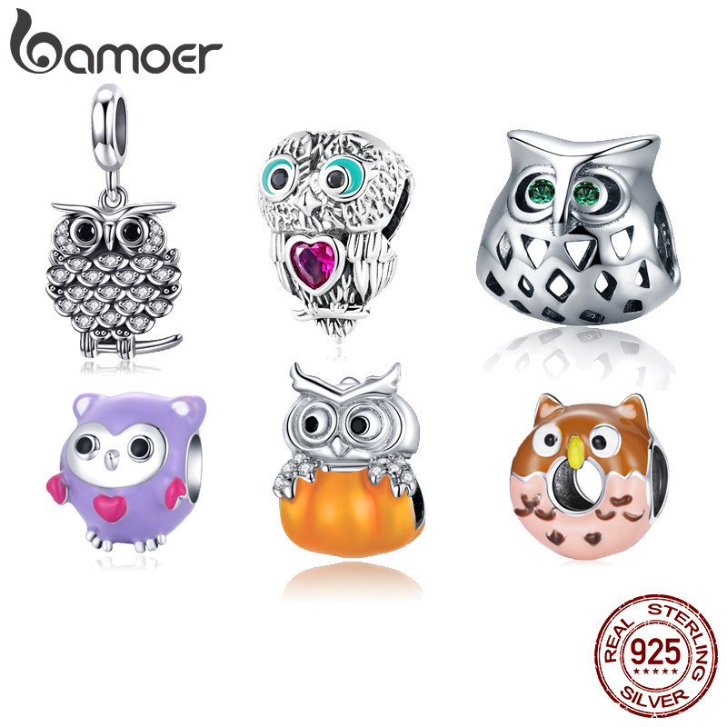 Bamoer 925 เงินสเตอร์ลิง Charms Vivid Owl จี้ผู้หญิงอุปกรณ์เสริมของขวัญวันเกิด SCC424