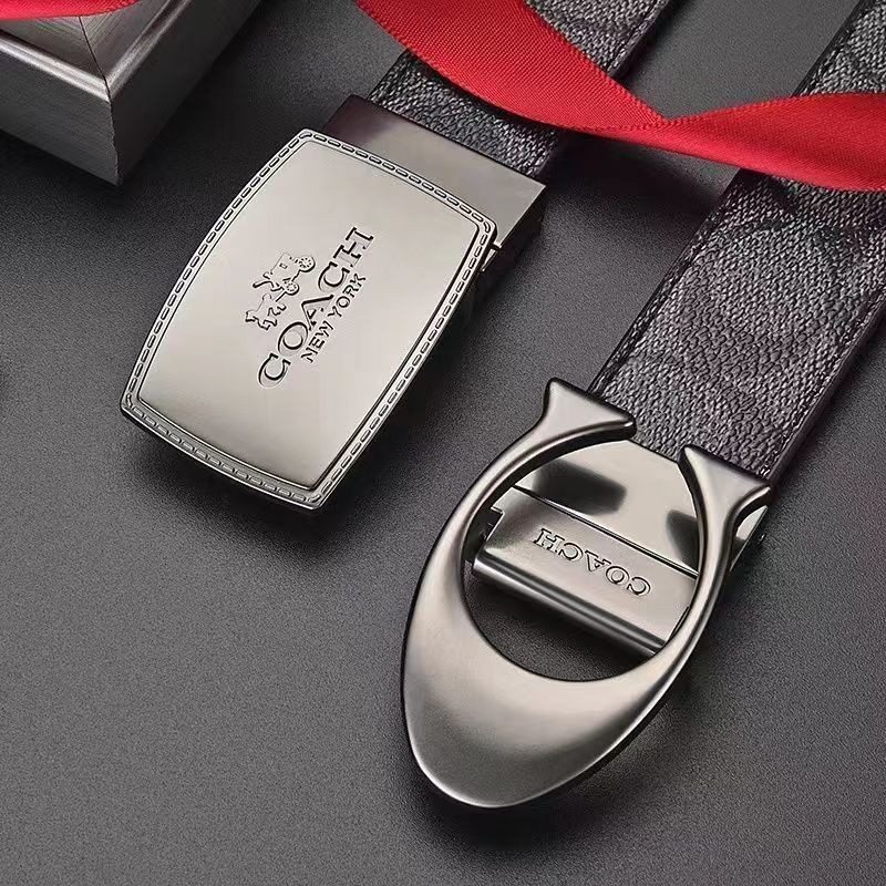 ผู้ชาย Coach Belt Cowhide Wide Version Classic อินเทรนด์เข็มขัดหนังแท้ All-Match พิมพ์ Casual Double-Sided Letter ธุรกิจ
