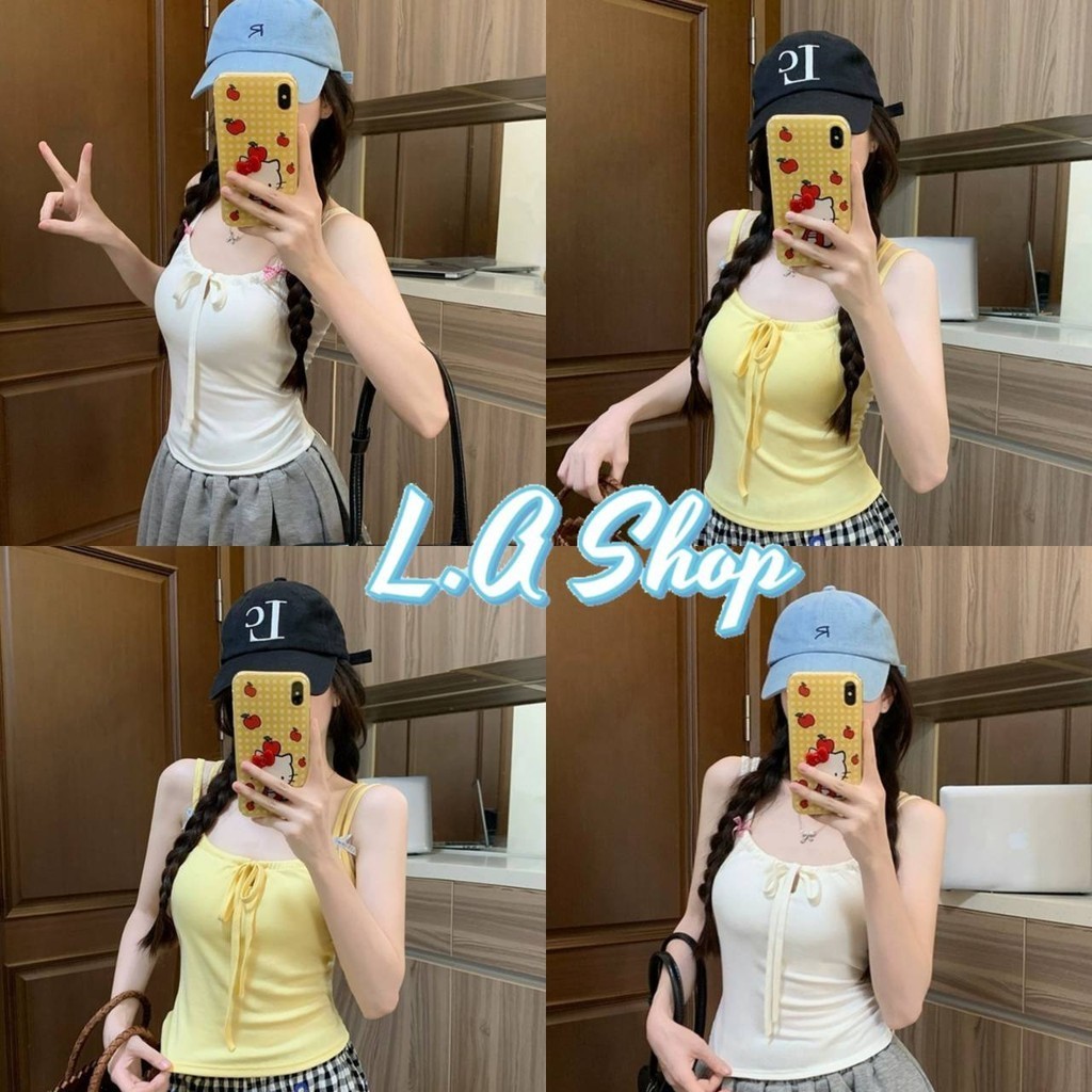 L.A Shop​-​พร้อมส่ง เสื้อสายเดี่ยวสองเส้น มีฟองน้ำ ดีเทลผูกหน้าอก น่ารักนุ่มนิ่ม สีพาสเทล "FY6809-J"