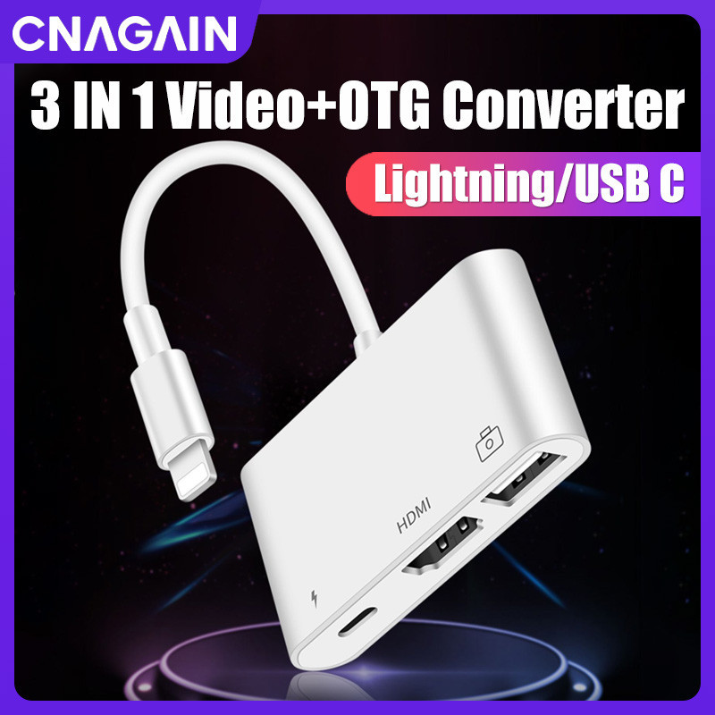 Cnagain 3 in 1 USB C HDMI + USB OTG + Fast Charge Converter,Multifunction Type C Video Audio Adapter