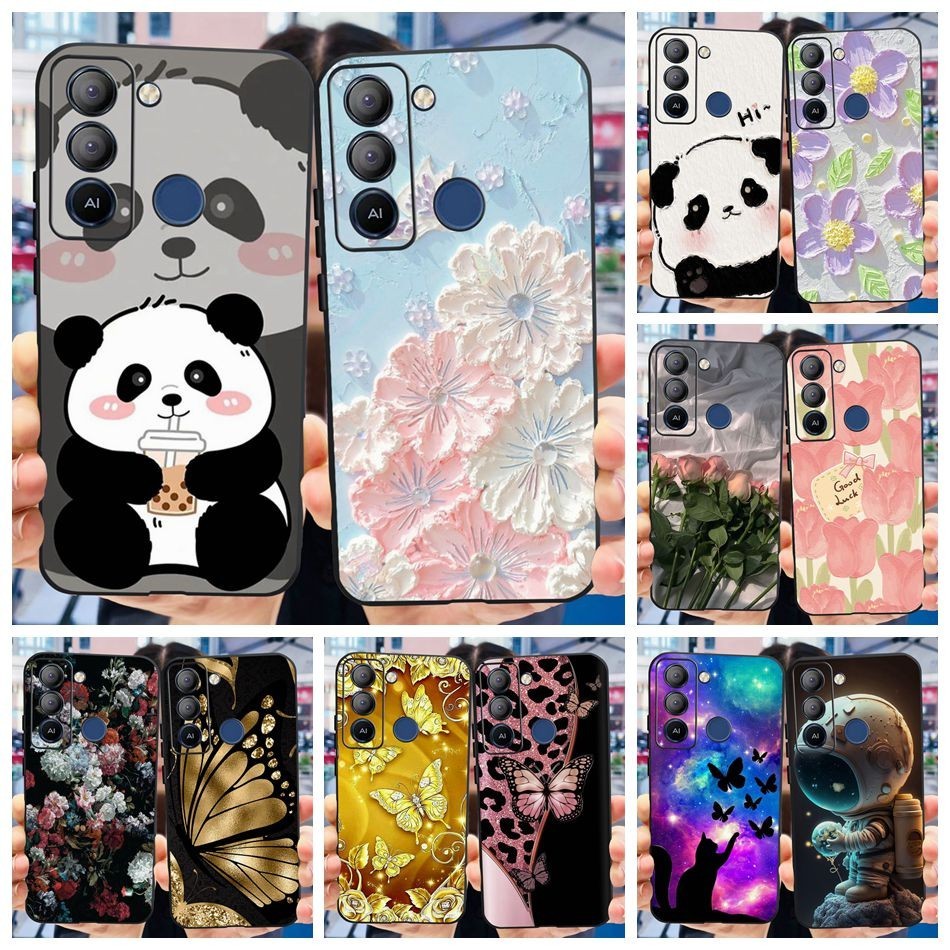 Tecno Pop 5 Lte น่ารักแพนด้าดอกไม้ทาสีปลอก Pop5 Lte BD4 BD4i BD4a ซิลิโคนนุ่ม TPU เคสโทรศัพท์