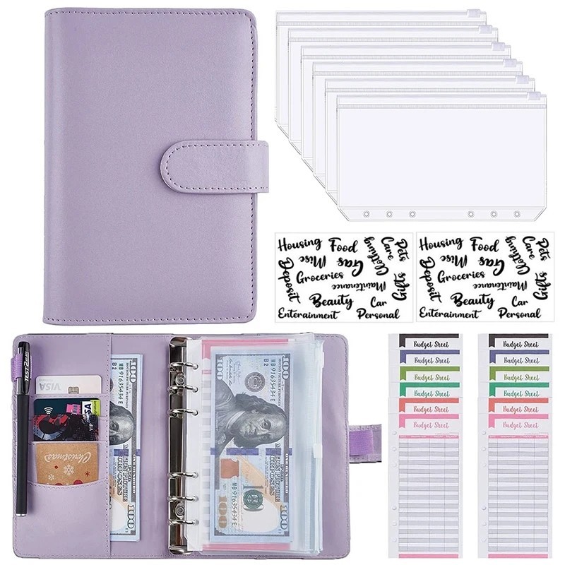 6 หลุม A6 หนัง PU Budget Binder Notebook - สําหรับเงิน Budget Saving Bill Organizer - Budget Planner - สมุดบันทึกแฟ้มการเงิน - ซองเงินสด Organizer - พร้อม Binder กระเป๋า