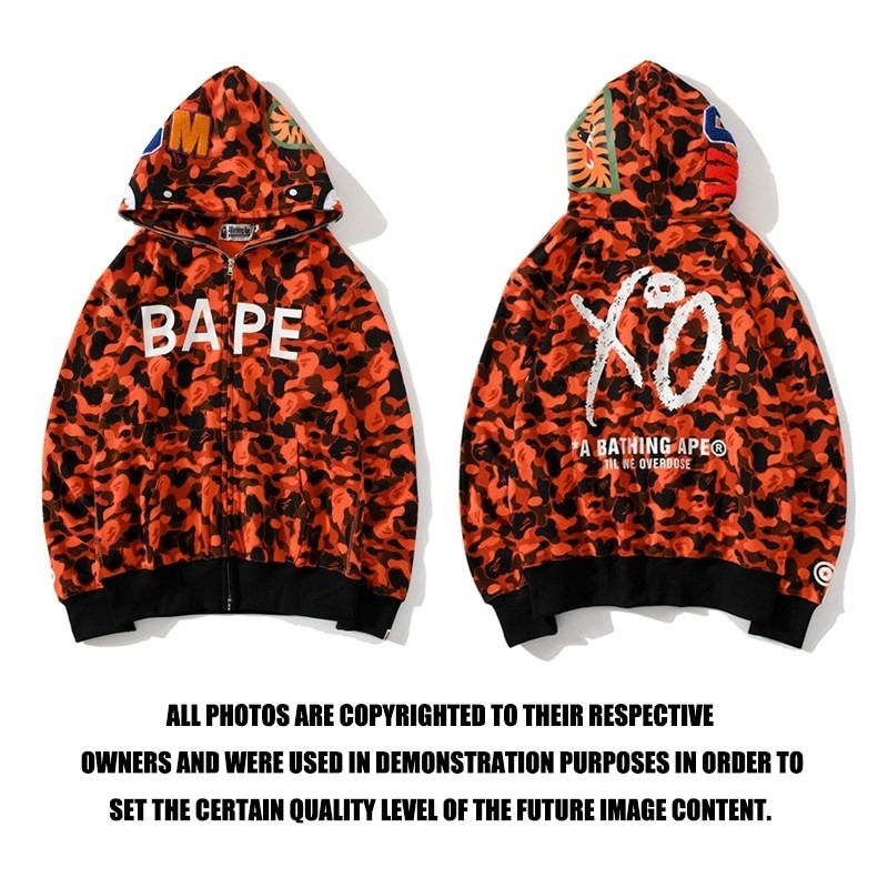 BAPE X XO สีแดงคุณภาพสูงเสื้อฮู้ดลายพรางเสื้อแจ็คเก็ตแขนยาวแฟชั่นสำหรับผู้ชายและผู้หญิง