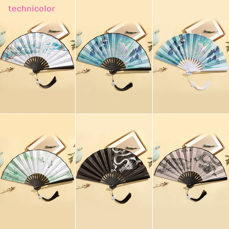 [technicolor] ใหม่จีนญี่ปุ่นพับพัดลม Shank พัดลมเต้นรําคลาสสิก sel Elegent พัดลมหญิง Party Art Craft ของขวัญชุดตกแต่งบ้านใหม่สต็อก