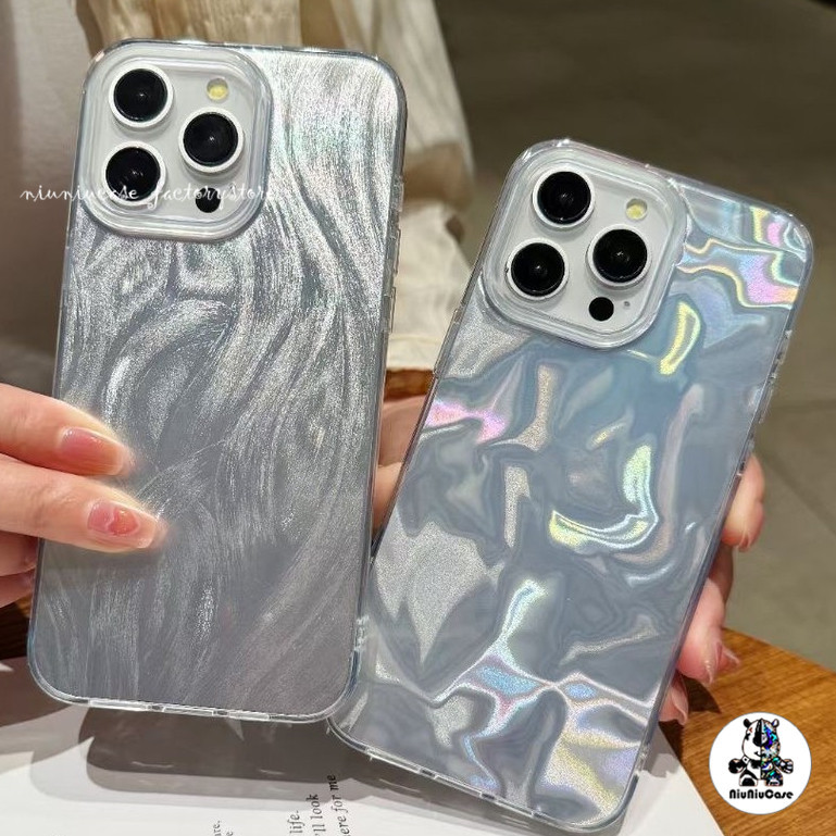 For iPhone 11 13 เคส ไอโฟน เลเซอร์โฮโลแกรมหรูหราขนสีเงิน TPU For iPhone 15 14 12 13 Pro Max 11 XR X XS Max 7 8 PLUS Case