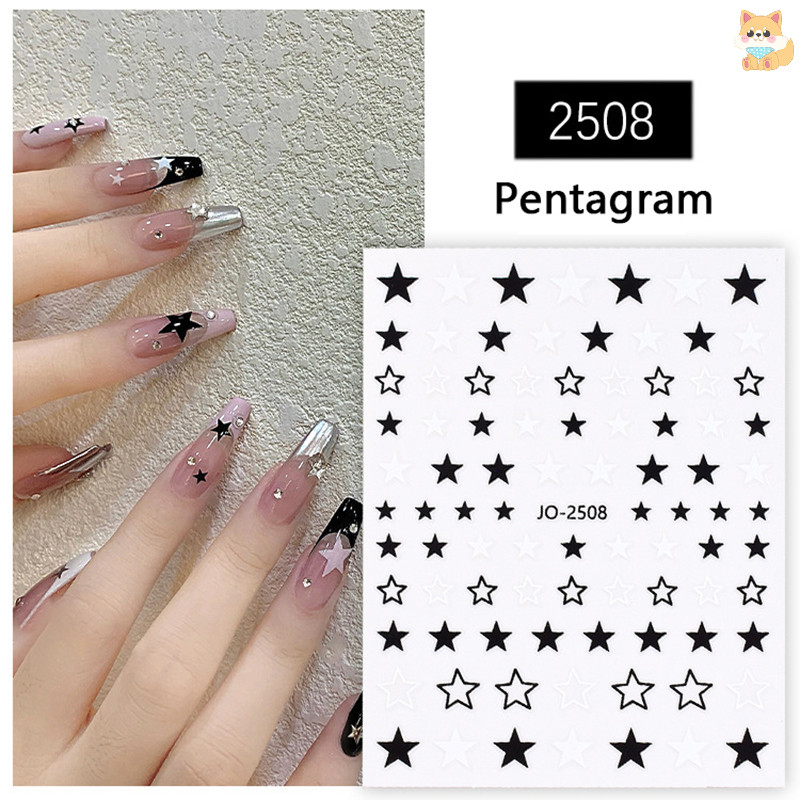 [VI] สีดําสีขาวสี่มุม Star สติกเกอร์ 3D Ultra-thin แพทช์ตกแต่งเล็บ Slider Y2K Nail Art Decals อุปกรณ์ทําเล็บ TH