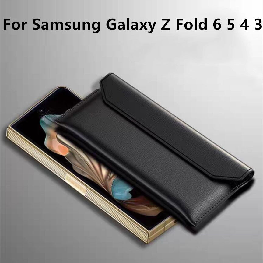 Cowhide หนังสําหรับ Samsung Galaxy Z พับ 6 5 4 ZFold6 fold6 2024 5G Magnetic Flip ซองจดหมายกระเป๋าถือโทรศัพท์มือถือกระเป๋า