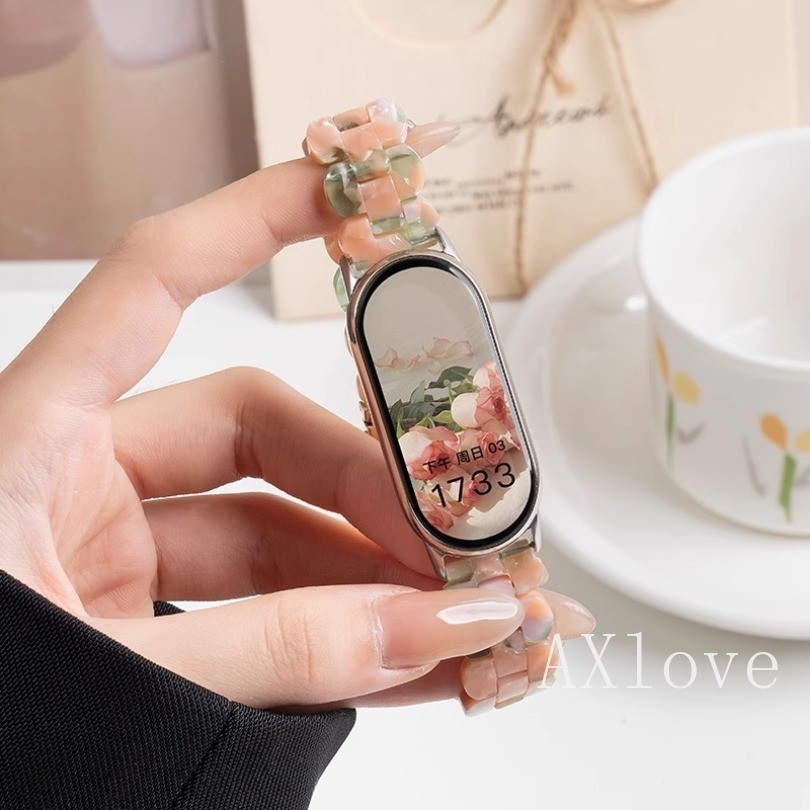 สายรัดสําหรับ เสี่ยวหมี่ ไมล์ วงดนตรี 9 8 เอ็นเอฟซี สร้อยข้อมือสําหรับ ไมล์ วงดนตรี 9 ไมล์ วงดนตรี 8 สายนาฬิกาแฟชั่นเรซิ่นอะคริลิพลาสติกแข็งสายรัดข้อมืออุป