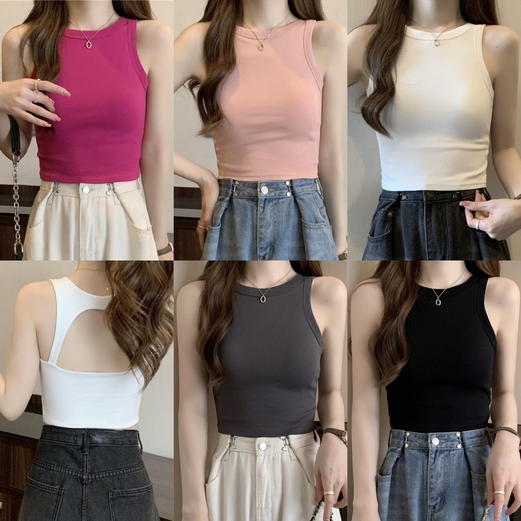 ​ ​Bonnie เสื้อกล้าม มีฟองน้ำ สีพื้น สลิมฟิต เว้าหลัง เสื้อกล้ามผู้หญิง เว้าหลัง ผ้านุ่ม ทรงเกาหลี#FY622-H