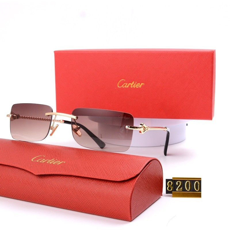 แฟชั่น แว่นกันแดดไร้กรอบ Cartier Retro Simple แว่นกันแดด ht8200