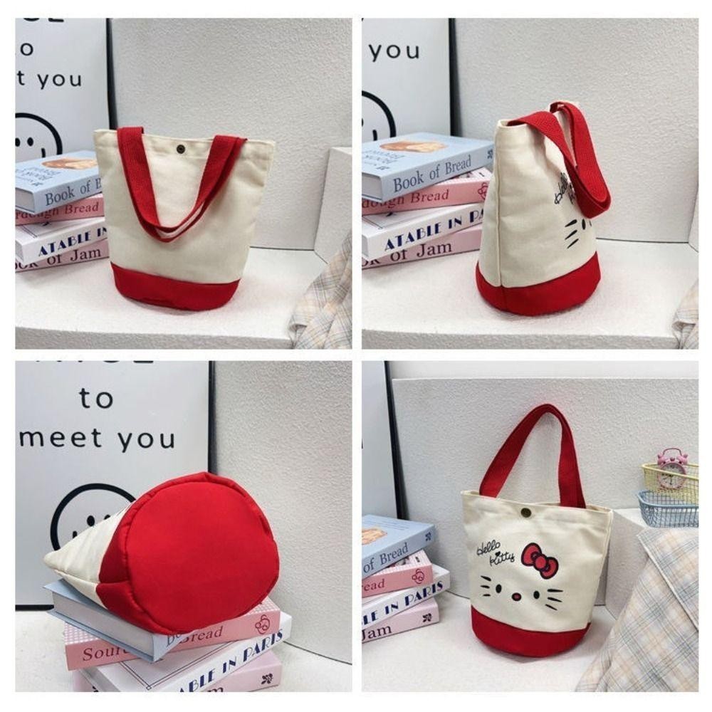 Flashburst กระเป๋า Hello Kitty, ผ้าใบความจุขนาดใหญ่ KT Cat กระเป๋าถือ, Casual Kawaii การ์ตูนแฟชั่นกระเป๋าถังหญิง