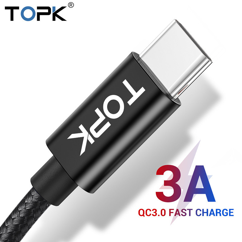Topk AN18 สายเคเบิลไนล่อน Type C Micro USB 2.4A 2 เมตร ชาร์จเร็ว สําหรับ iPhone Xiaomi