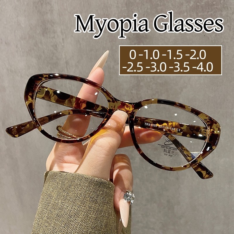 สุภาพสตรีใกล้สายตาแว่นตาแฟชั่น Cat Eye กรอบสายตาสั้นแว่นตา Anti-blue Light Prescription Minus แว่นตา 0 ถึง -4.0