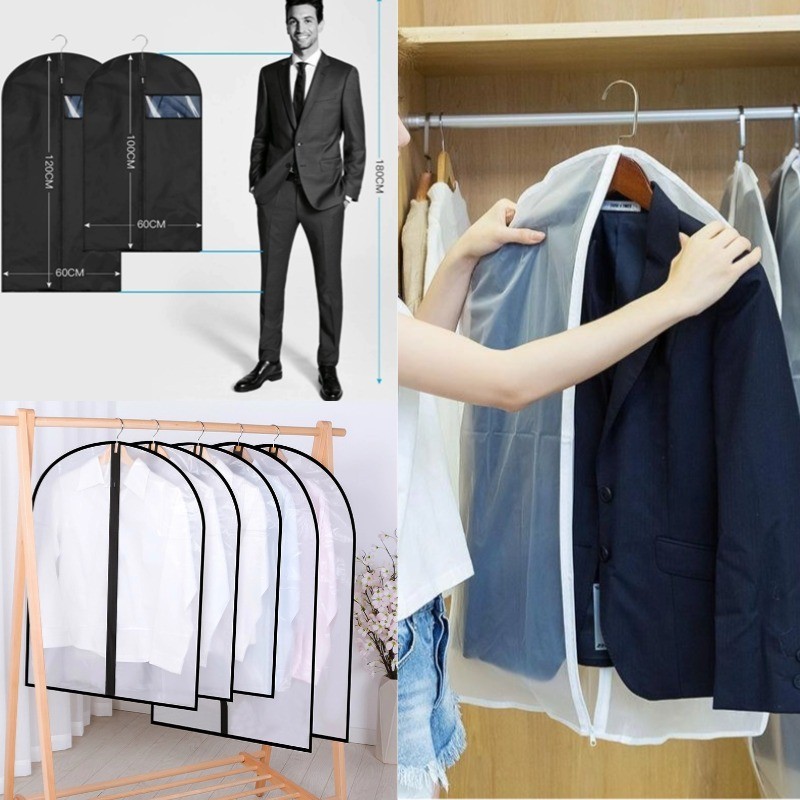 ถุงคลุมเสื้อผ้า ถุงคลุมสูท แบบหนา คุณภาพสูง มีซิปด้านหน้า ใส่ไม้แขวนได้ ป้องกันน้ำและฝุ่น จัดระเบียบ Suit Bag