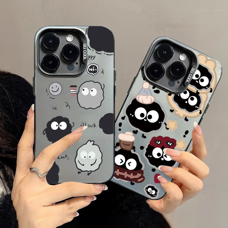 สําหรับ Xiaomi Mi 13T 14 Pro Poco C65 F6 M6 X6 X5 F5 Pro กรณียิ้มน่ารักถ่านหิน Ball Monster สําหรับ Mi 11 Lite 5G NE Mi 13 12T Pro สีเงิน Hard IMD เคสโทรศัพท์